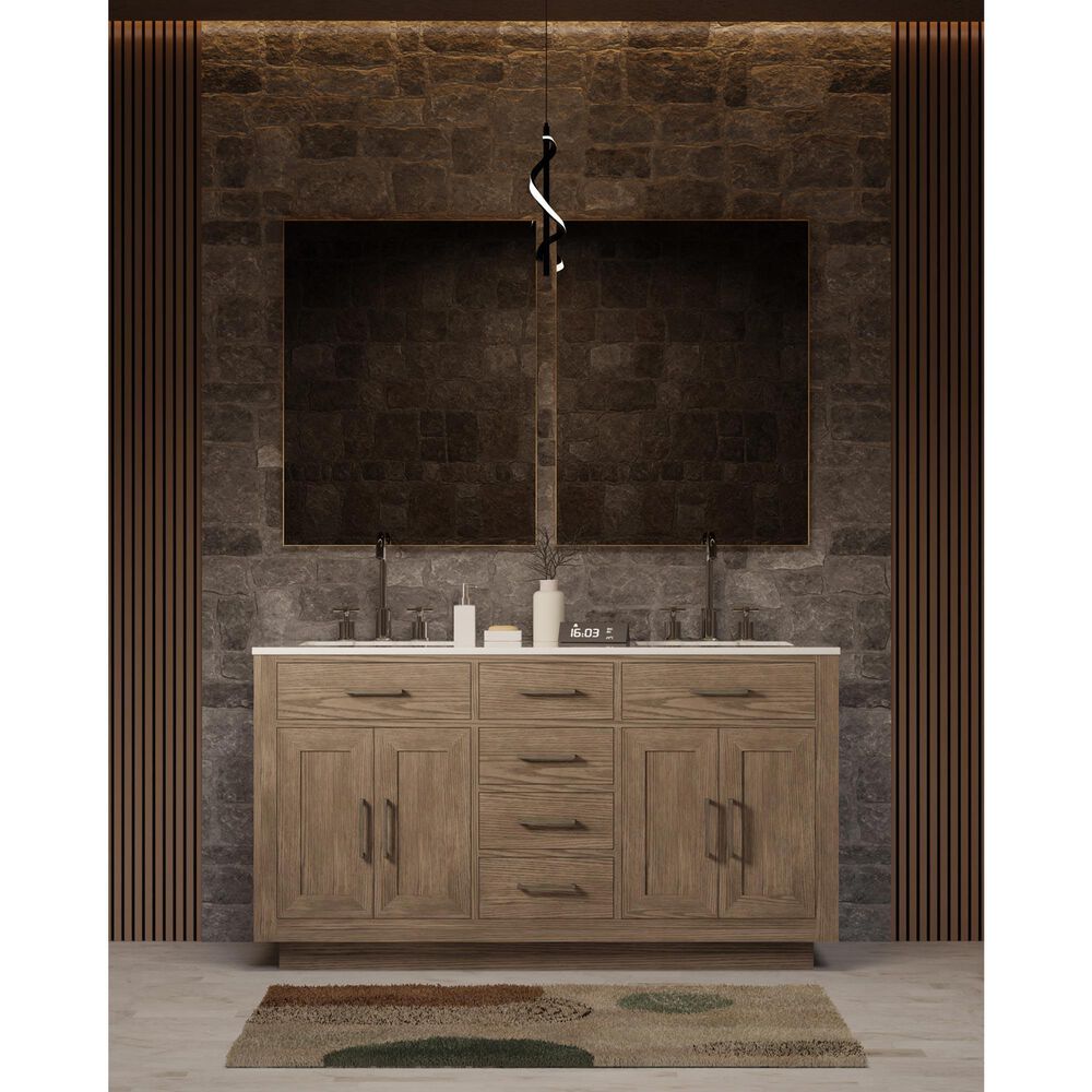 Lexora Home Abbey 60" Double Bathroom Vanity in Grey Oak with 2 cm White Carrara Marble Top and Rectangular Sinks, , large