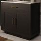 Lexora Home Abbey 36" Single Bathroom Vanity in Black Oak with 2 cm White Cultured Marble Top and Rectangular Sink, , large
