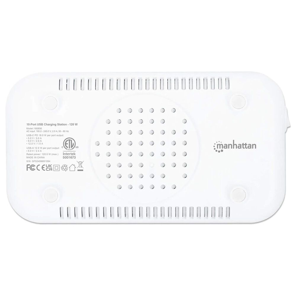 Manhattan 10-Port USB Charging Station in White and Gray, , large