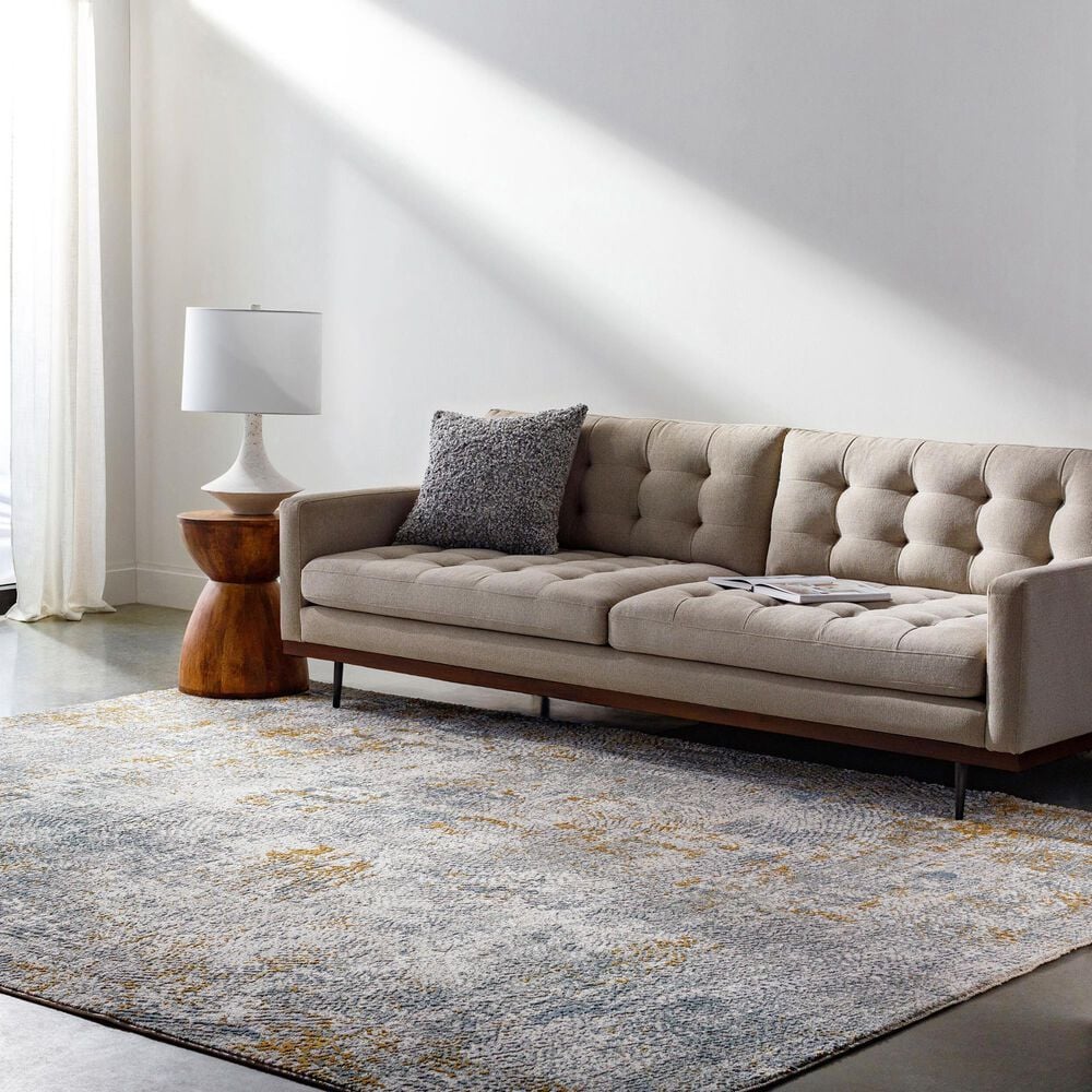 Surya Dresden DRE-2320 White, Medium Gray, Light Slate, Gray, Denim and Mustard 6&#39;7&quot; x 9&#39;6&quot; Area Rug, , large