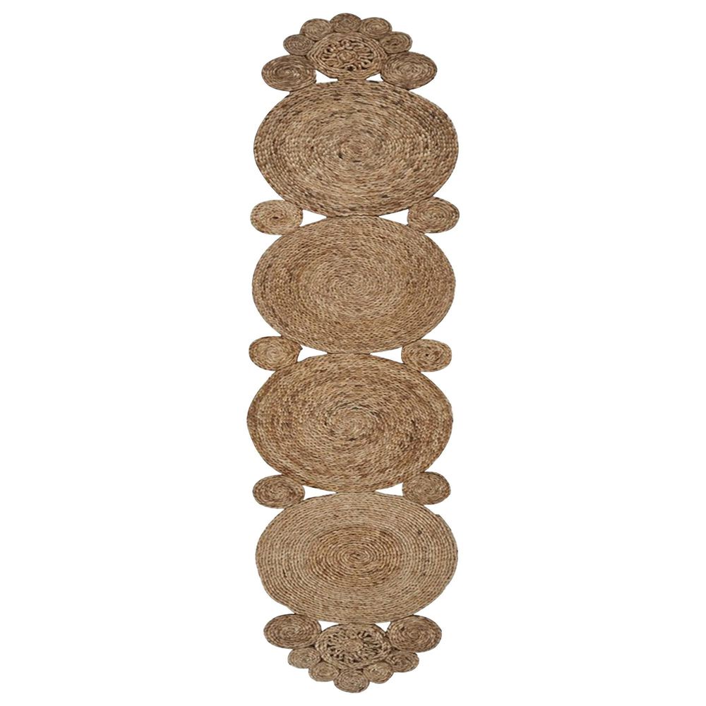 L.R. Home 1"4" x 6"8" Large Circle Design Scallop Table Runner in Natural, , large