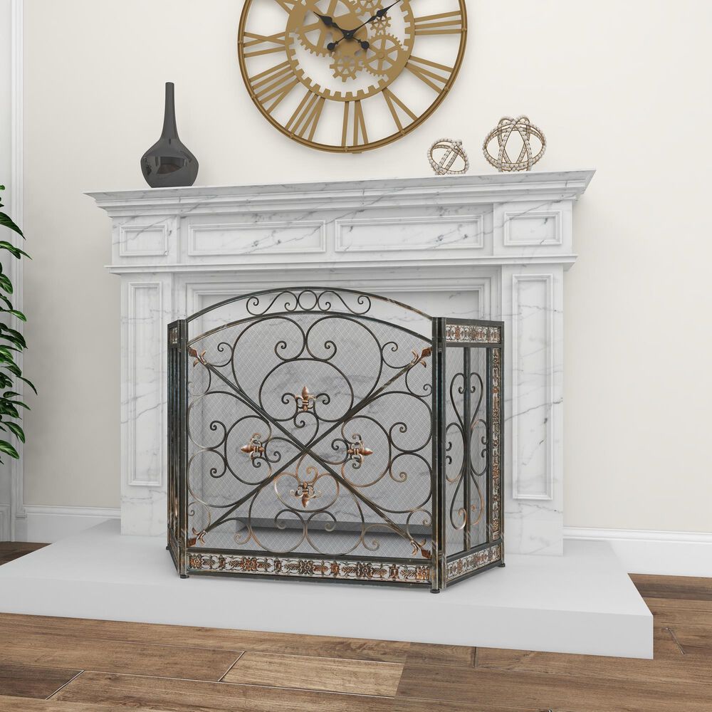 Maple and Jade 52&quot; x 31&quot; Fireplace Screen in Black, , large