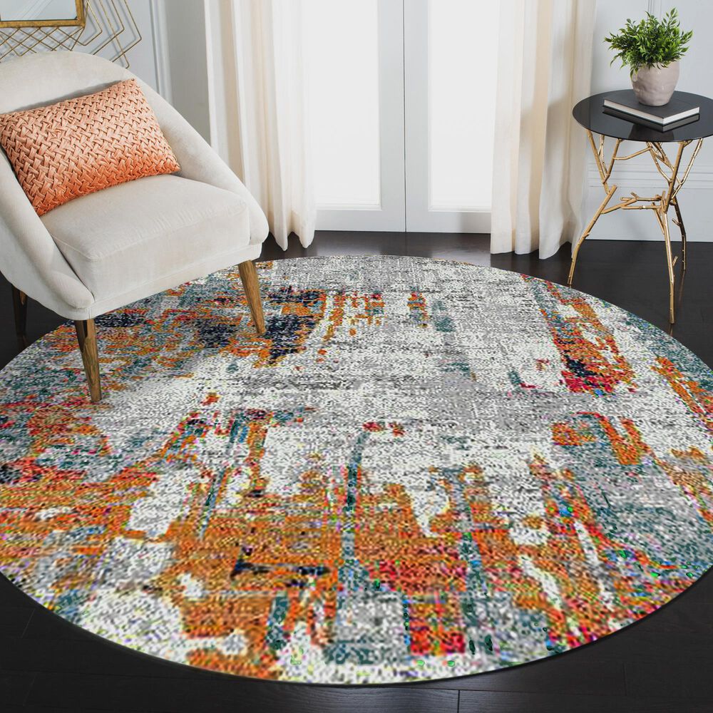 Amer Rugs Montana 7&#39;6&quot; Round Orange and Blue Area Rug, , large