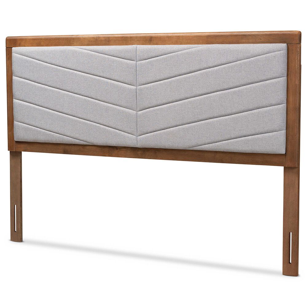 Baxton Studio Iden King Panel Headboard with Light Grey Fabric in Walnut Brown, , large