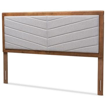Baxton Studio Iden King Panel Headboard with Light Grey Fabric in Walnut Brown, , large