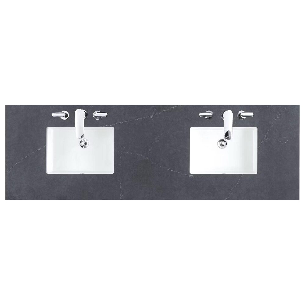 James Martin Vanities Athens 72&quot; Double Bathroom Vanity in Glossy White with 3 cm Charcoal Soapstone Quartz Top and Rectangular Sinks, , large