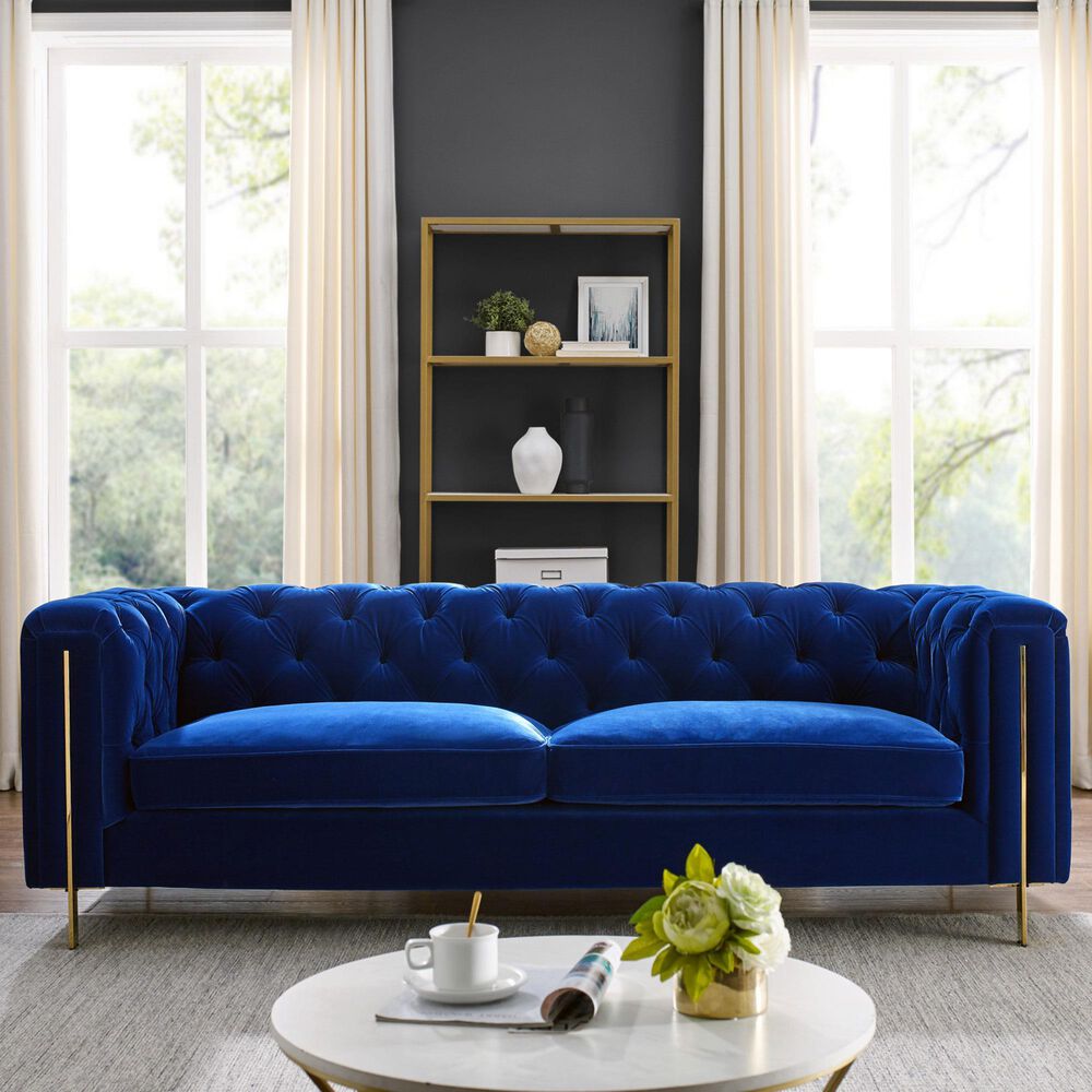 Steve Silver Charlene Stationary Sofa in Sapphire Blue Velvet, , large