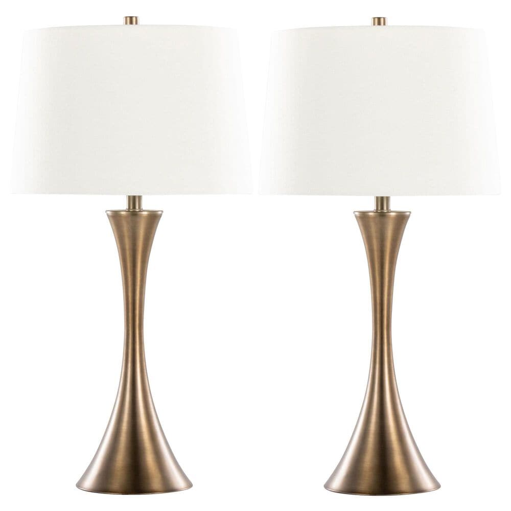LumiSource Lenuxe 29" Metal Table Lamp with Off-White Linen Shade in Matte Golden Bronze (Set of 2), , large
