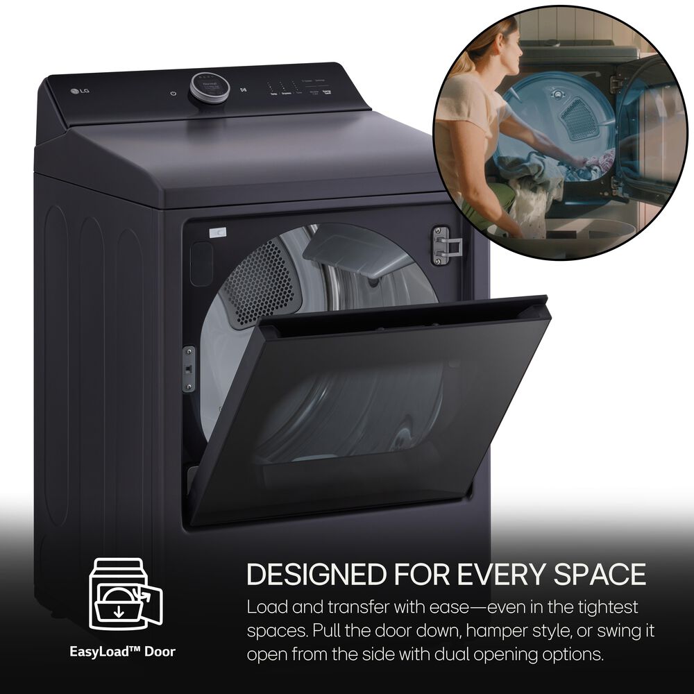 LG 7.3 cu. ft. Vented SMART Electric Dryer in Matte Black with EasyLoad Door, TurboSteam and Sensor Dry Technology, , large