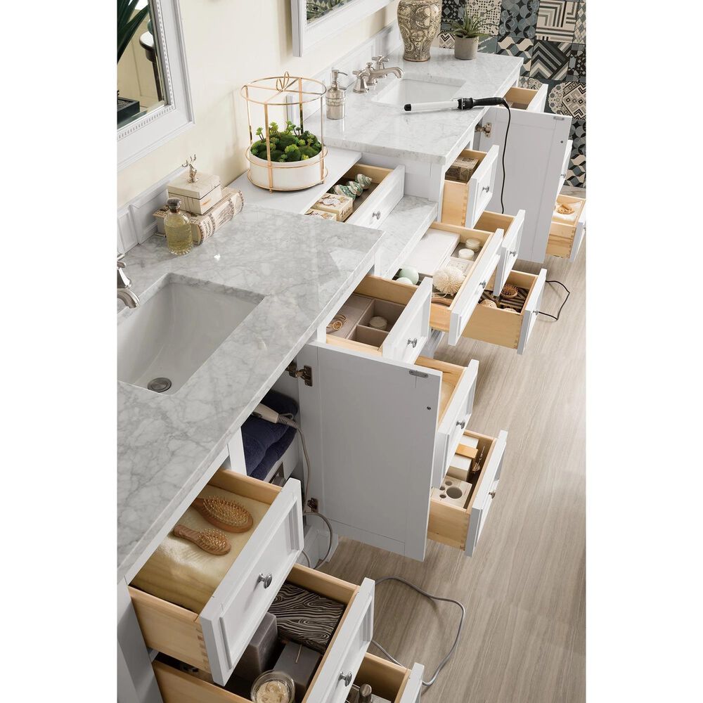 James Martin Vanities De Soto 118&quot; Double Bathroom Vanity in Bright White with 3 cm Carrara White Marble Top, , large