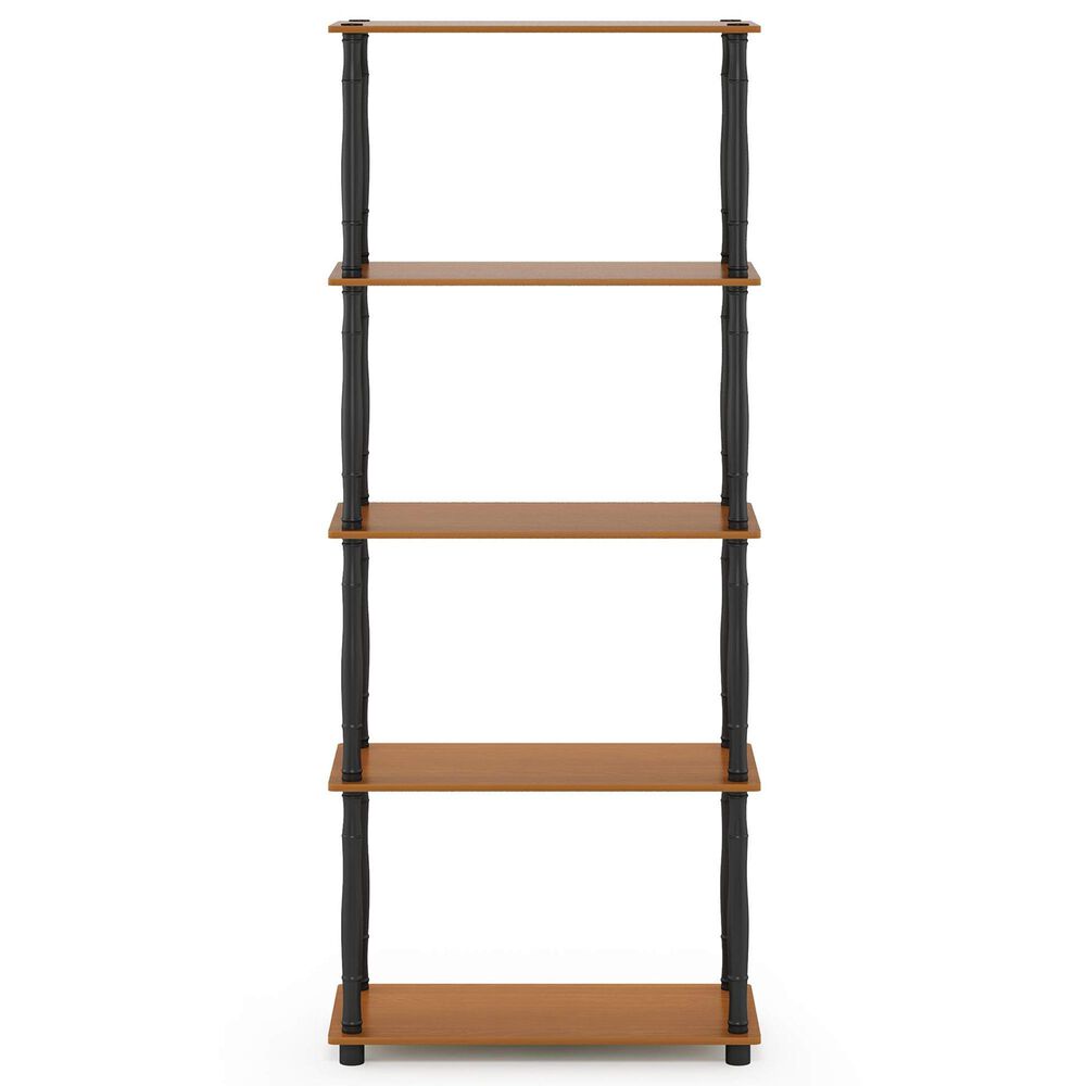 HOMLUX Turn-N-Tube 5-Tier Open Storage Bookshelf in Light Cherry and Black, , large