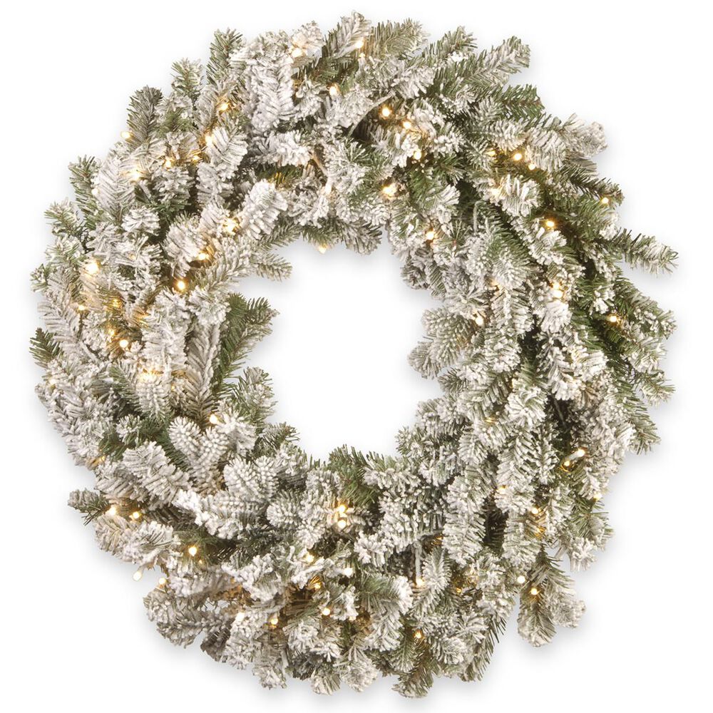 National Tree 24" Snowy Sheffield Spruce Wreath with Battery Operated Warm White LED Lights, , large