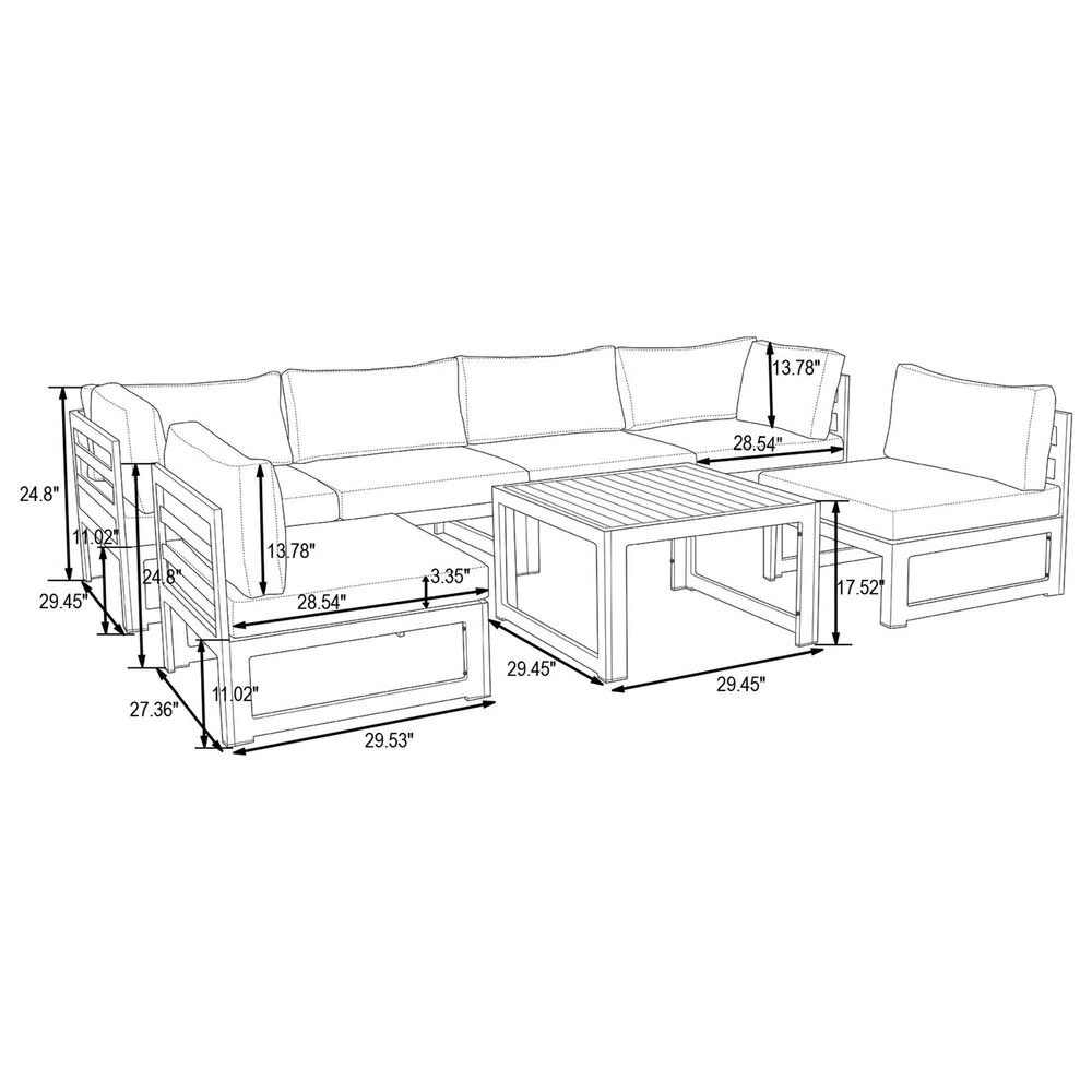Leisuremod Chelsea 7Piece Patio Sectional and Coffee Table Set with