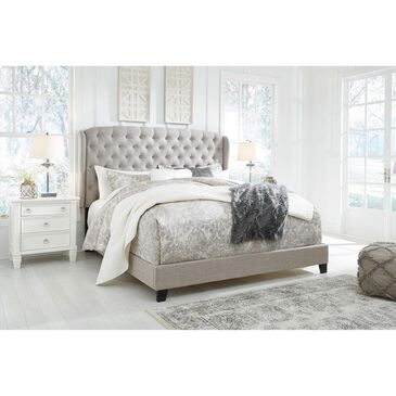 Signature Design by Ashley Jerary King Wingback Upholstered Bed in Light Gray, , large