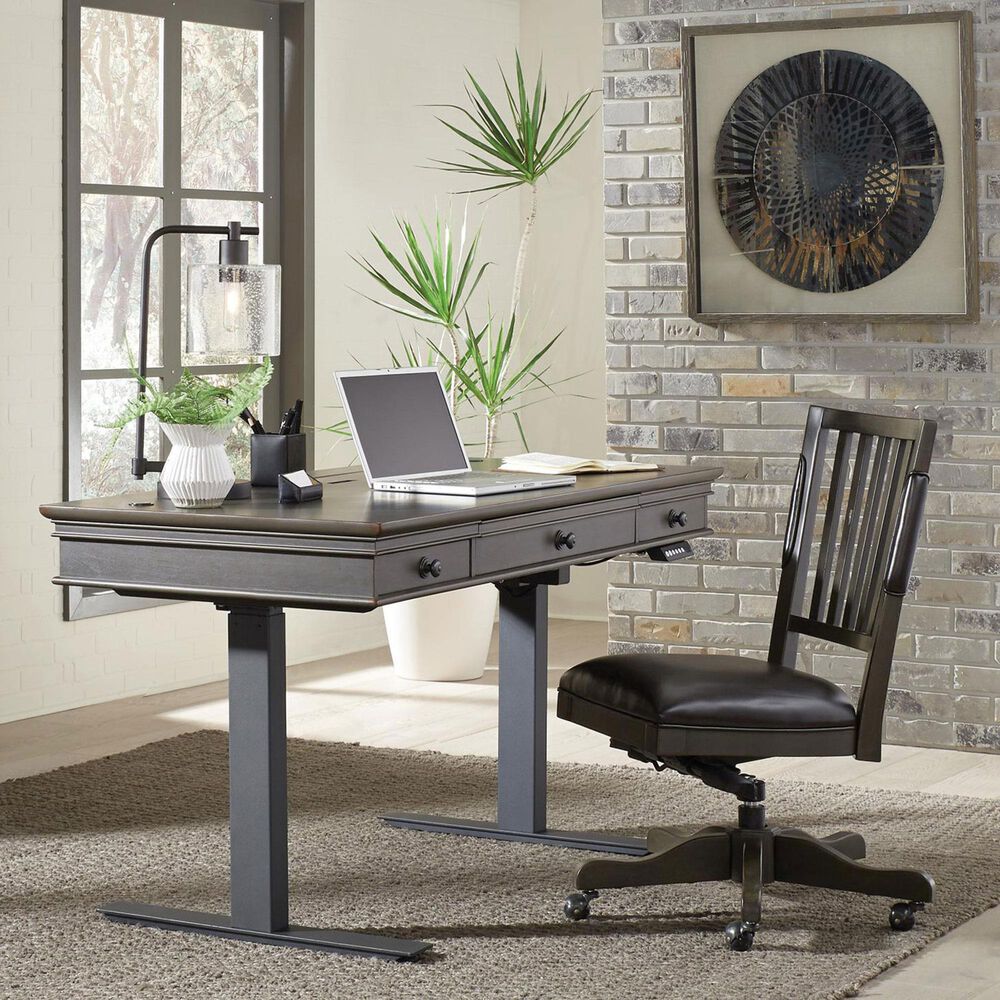 Riva Ridge Oxford 60&quot; Lift Desk in Peppercorn and Black, , large