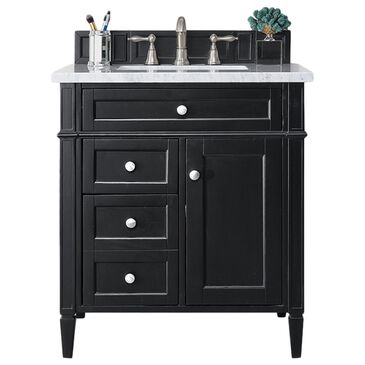 James Martin Brittany 30" Single Bathroom Vanity in Black Onyx with 3 cm Carrara White Marble Top and Rectangle Sink, , large