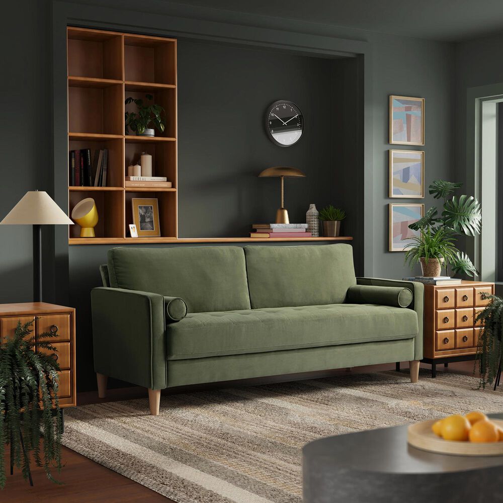 Lifestyle Solutions Langford Stationary Velvet Sofa in Olive, , large