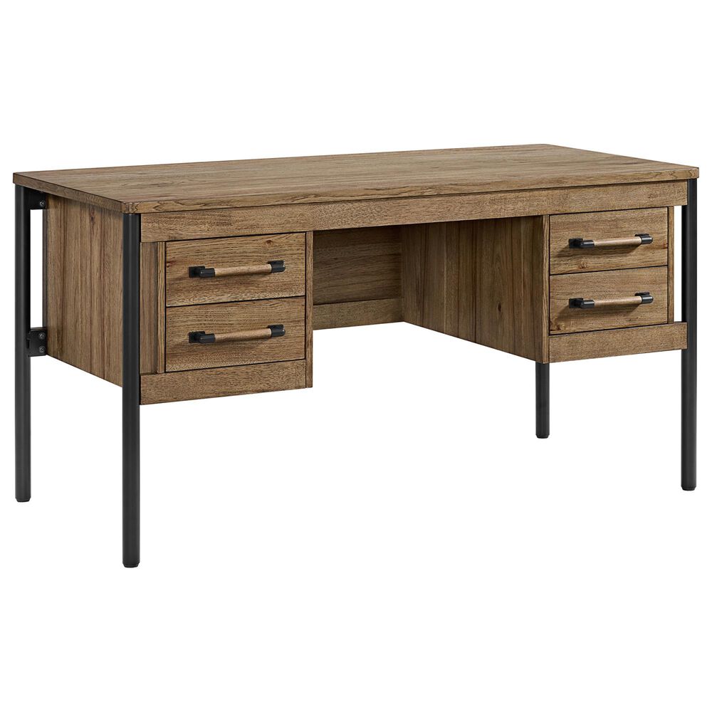 Hawthorne Furniture Norcross 60" Half Pedestal Desk in Hickory and Black, , large