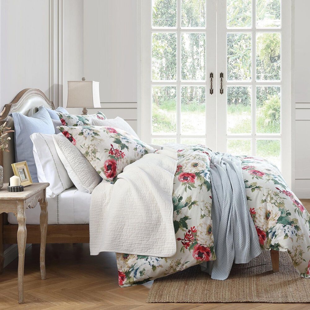 HiEnd Accents Peony 3-Piece Super King Comforter Set in Blossom, Green and Stone White, , large