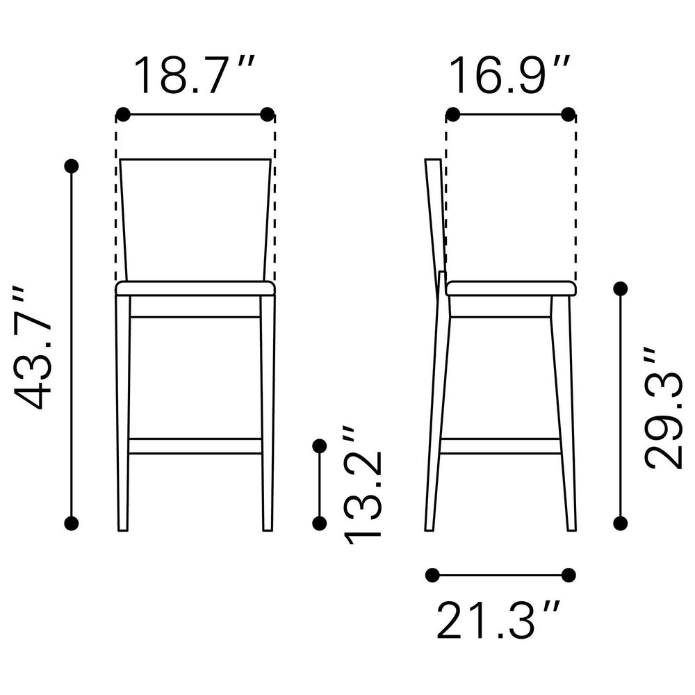 Zuo Modern Ambrose Bar Chair in Brown/Dark Gray Cushion &#40;Set of 2&#41;, , large