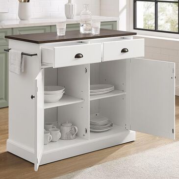 Crosley Furniture Shoreline Kitchen Island in White and Dark Brown, , large