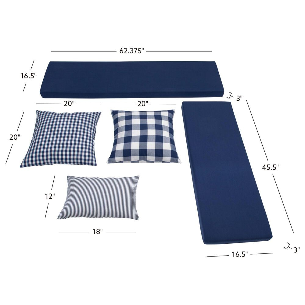 Linon Home Decor Tobin 5-Piece Nook Cushion Set in Navy Blue, , large