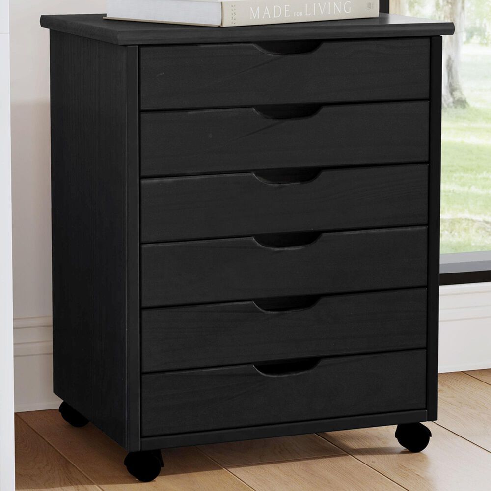 Linon Home Decor Cary 6-Drawer Wide Rolling Cart in Black, , large