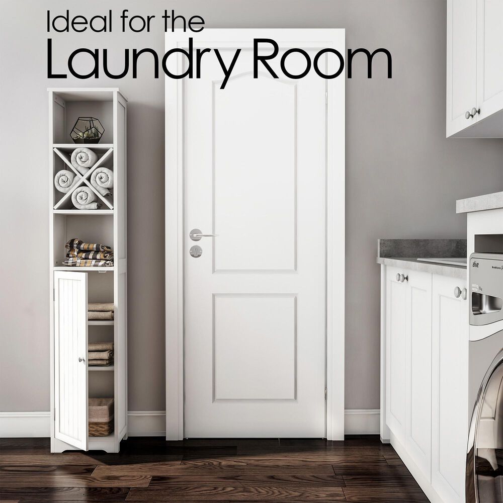 Timberlake Lavish Home 67&quot; Tall Bathroom Storage Cabinet in White/Silver, , large