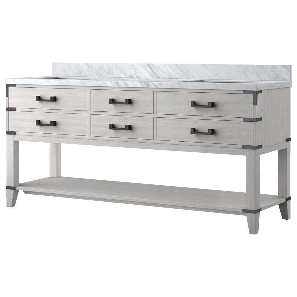 Lexora Home Norwalk 72" Double Bathroom Vanity in White Oak with White Carrara Marble Top and Rectangle Sink, , large