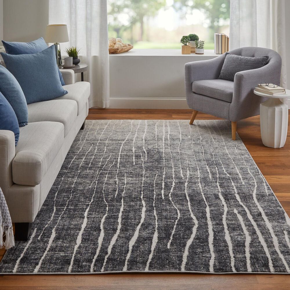 Feizy Kano 6&#39;7&quot; x 9&#39;6&quot; Black, Gray and Ivory Area Rug, , large