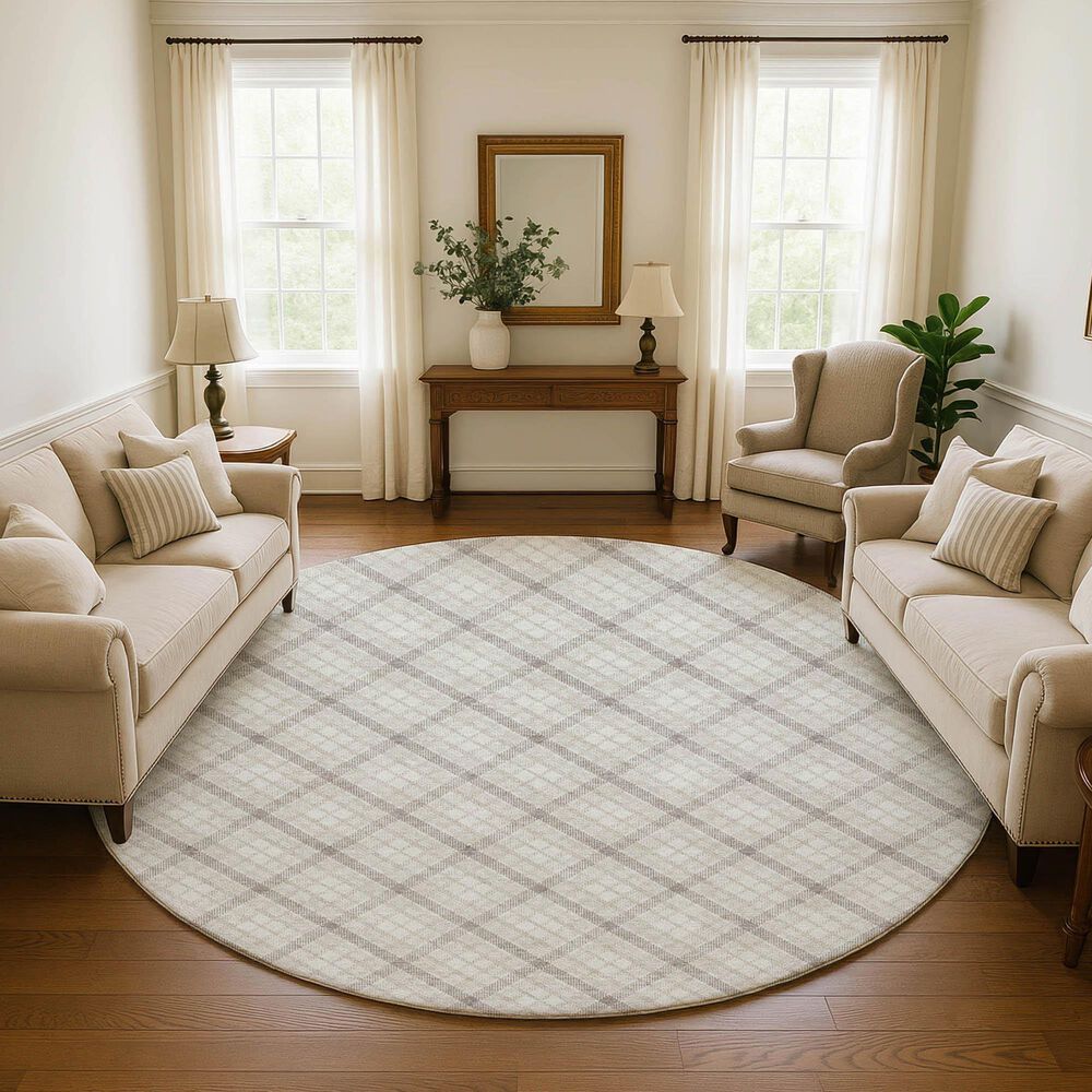 Dalyn Rug Company Soft Essentials Plaid Linen 8' Round Indoor/Outdoor Area Rug, , large