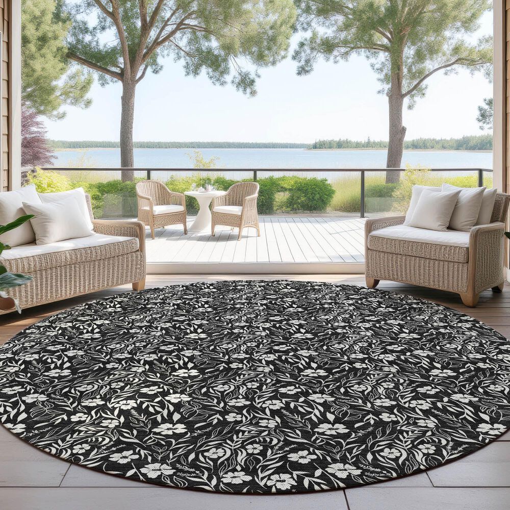 Dalyn Rug Company Soft Essentials Floral Black 8' Round Indoor/Outdoor Area Rug, , large