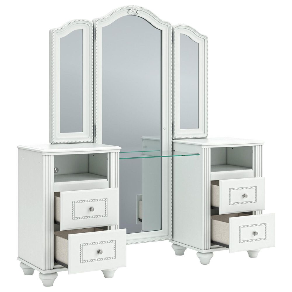 Ashley Kozlani 3-Piece Vanity Cabinet Set with Mirror and Stool in Matte White, , large