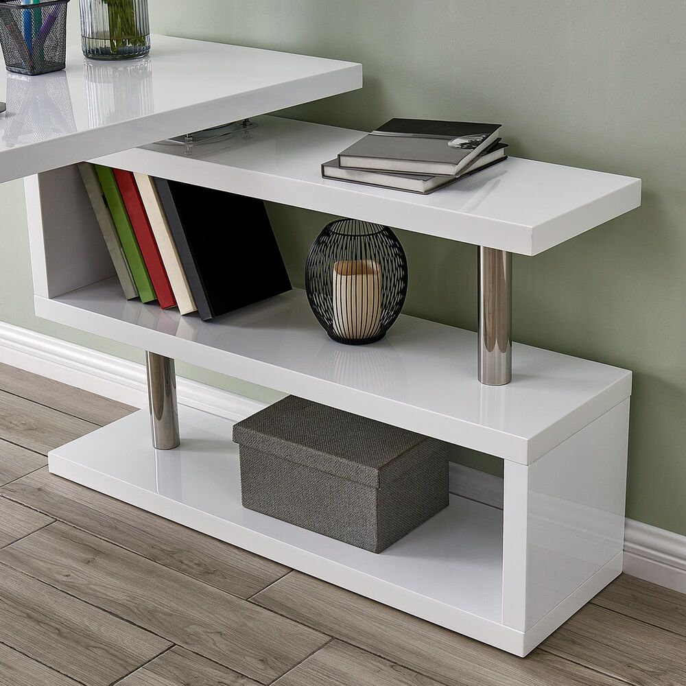Southern Enterprises Yatesling Corner Desk in White/Chrome, , large