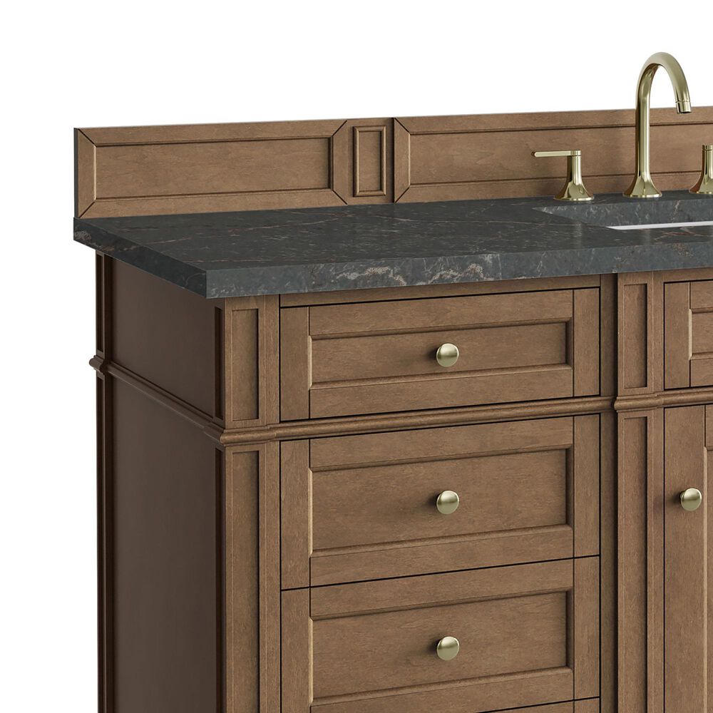 James Martin Brittany 60" Single Bathroom Vanity in Pecan with 3 cm Parisien Bleu Silestone Top, Rectangular Sink and FreePower Wireless Charger, , large