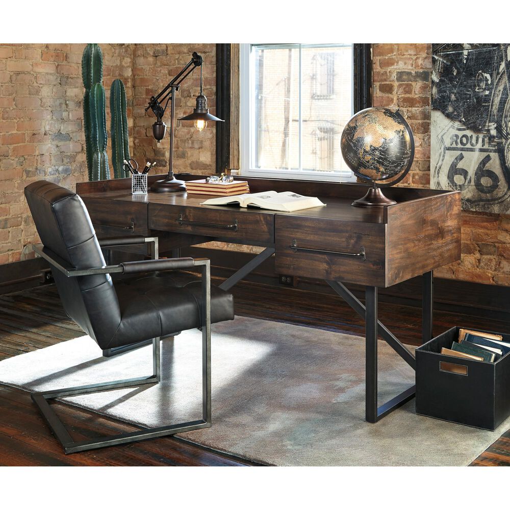 Ashley Starmore 3-Drawer Home Office Desk in Walnut and Dark Bronze, , large