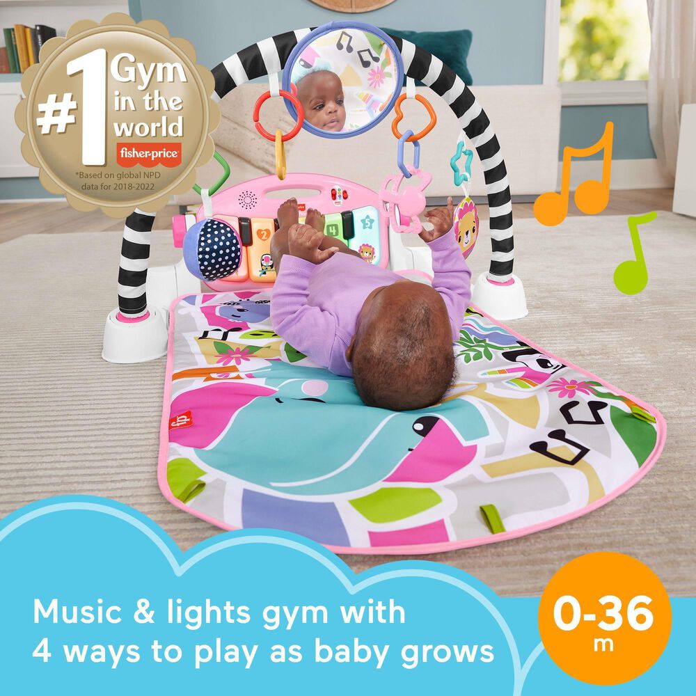 Fisher Price Glow and Grow Kick and Play Piano Gym Baby Playmat with Musical Learning Toy in Pink, , large