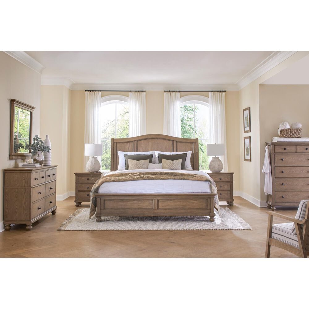 Riva Ridge Oxford King Sleigh Bed in Tan with USB Ports, , large