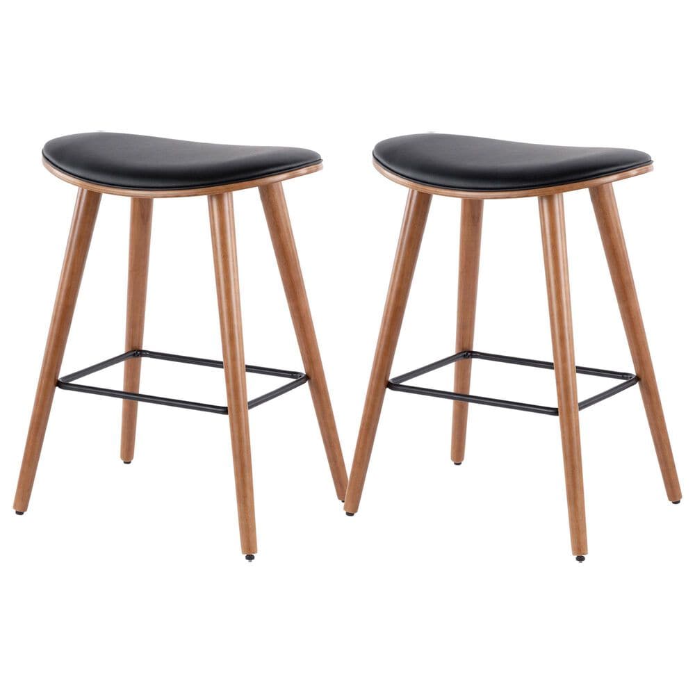 Lumisource Saddle Counter Stool with Black Cushion in Walnut and Black &#40;Set of 2&#41;, , large