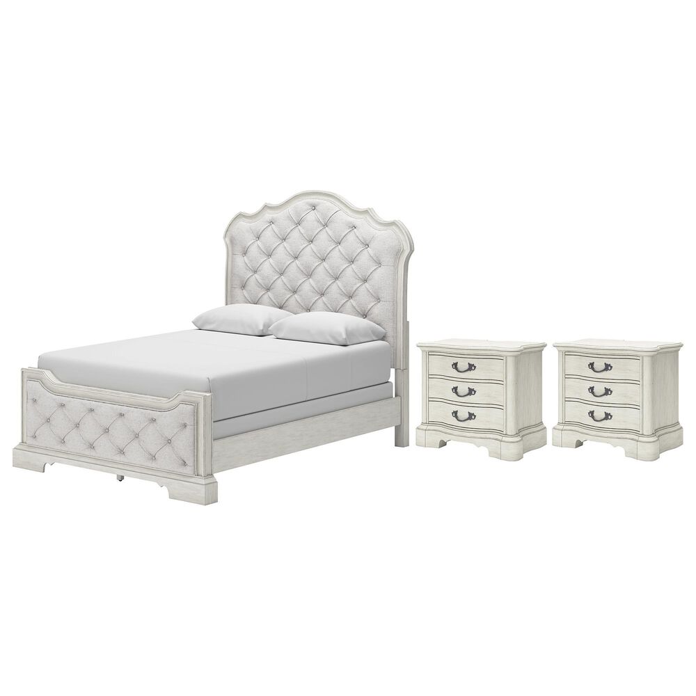 Millenium Arlendyne Queen Upholstered Bed with 2 Nightstands in Antique White, , large