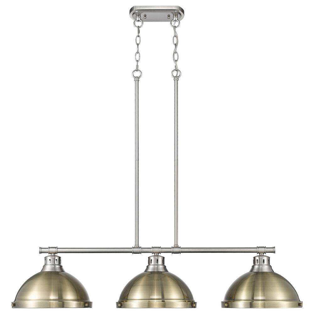 Golden Lighting Duncan 3-Light Pendant with Aged Brass Shade in Chrome, , large