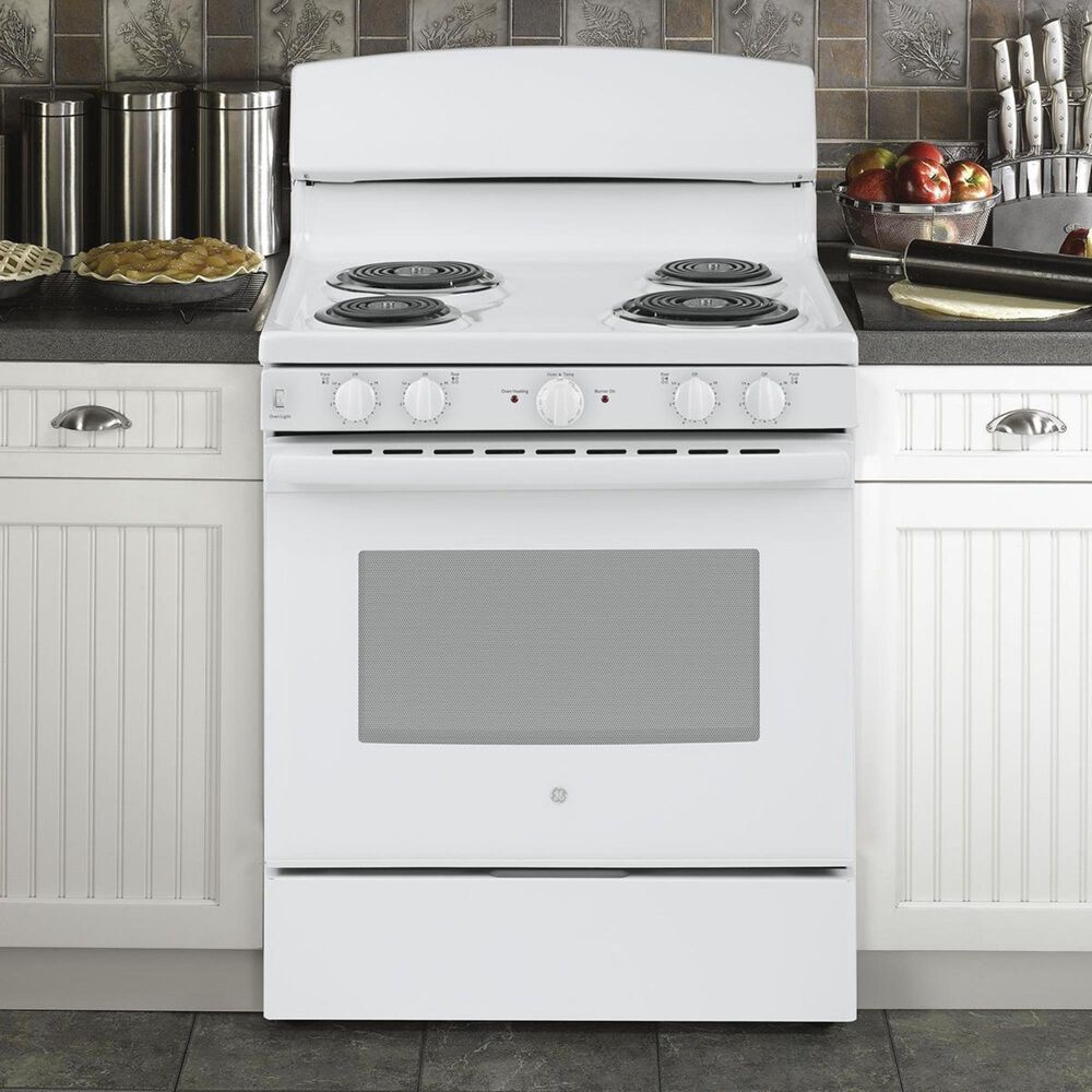 GE Appliances 30" Free-Standing Electric Range with Coil Top in White, , large