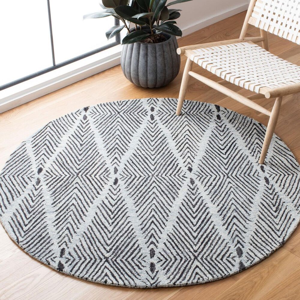 Safavieh Micro-Loop 5&#39; Round Light Blue and Charcoal Area Rug, , large