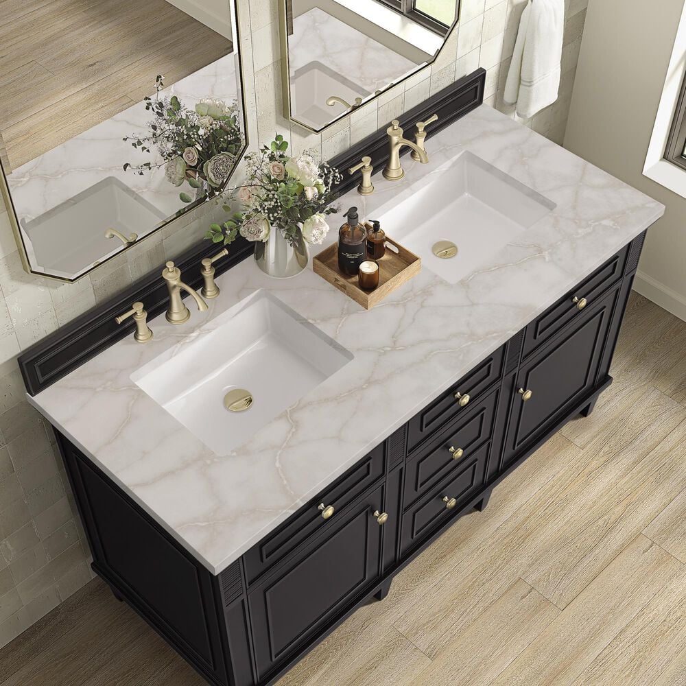 James Martin Vanities Lorelai 60&quot; Double Vanity in Black Onyx with 3 cm Victorian Silver Quartz Top, , large