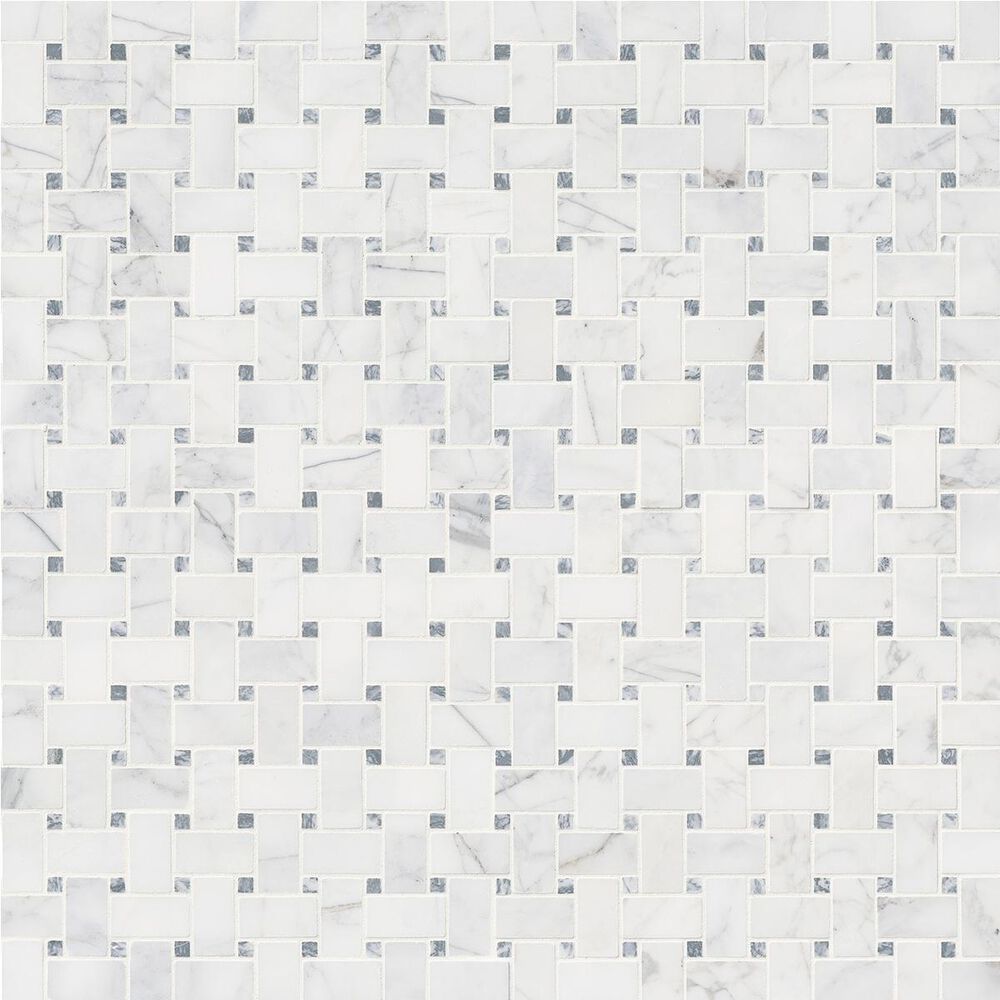 MS International Calacatta Cressa White 12&quot; x 12&quot; Basketweave Natural Stone Mosaic Sheet, , large