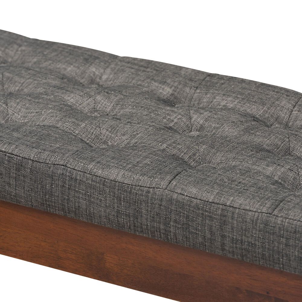 Baxton Studio Alona Dining Bench with Medium Grey Cushion in Walnut Brown, , large