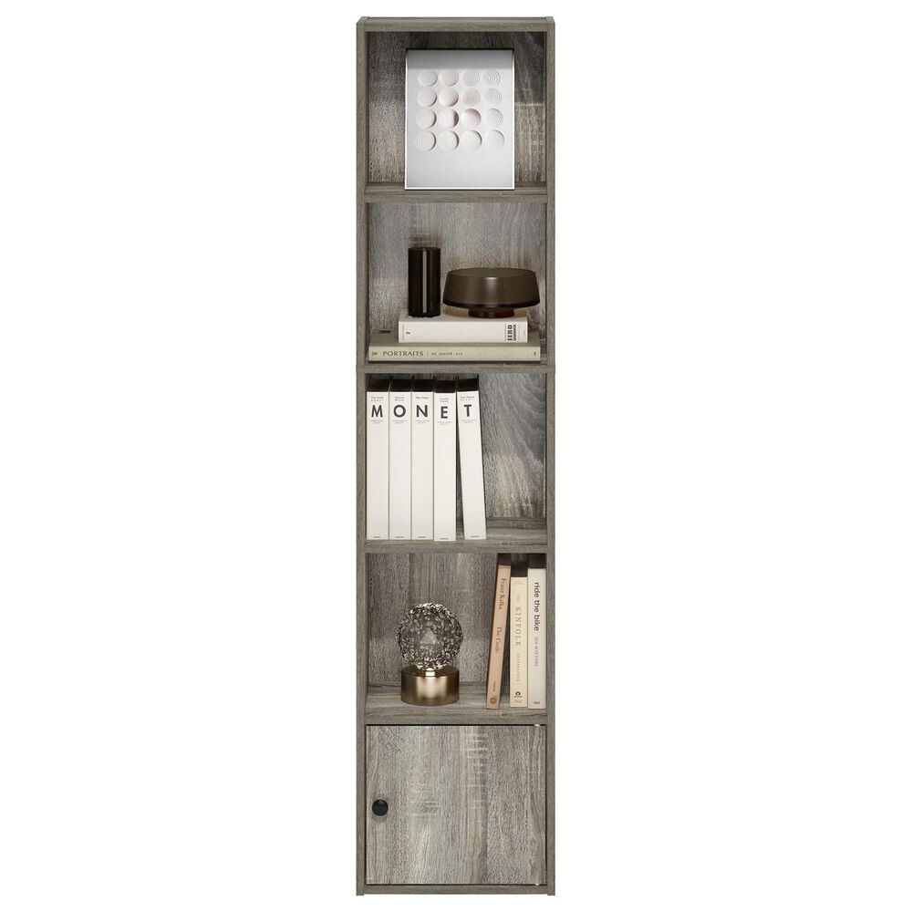 HOMLUX 5-Tier Shelf Bookcase with Door Storage Cabinet in French Oak, , large