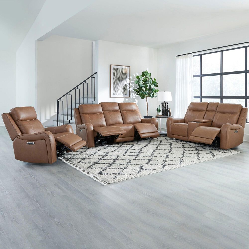 Simeon Collection Haywood Power Console Loveseat with Power Headrests in Butternut, , large