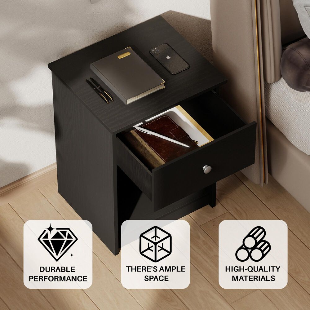 HOMLUX 1-Drawer Modern Nightstand with Knob Handle in Black Oak (Set of 2), , large