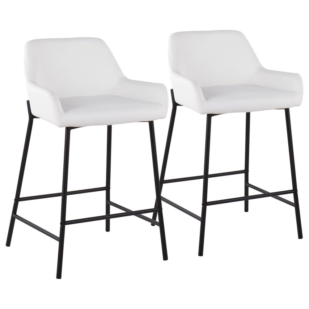 LumiSource Daniella Counter Stool with White Upholstery in Black (Set of 2), , large